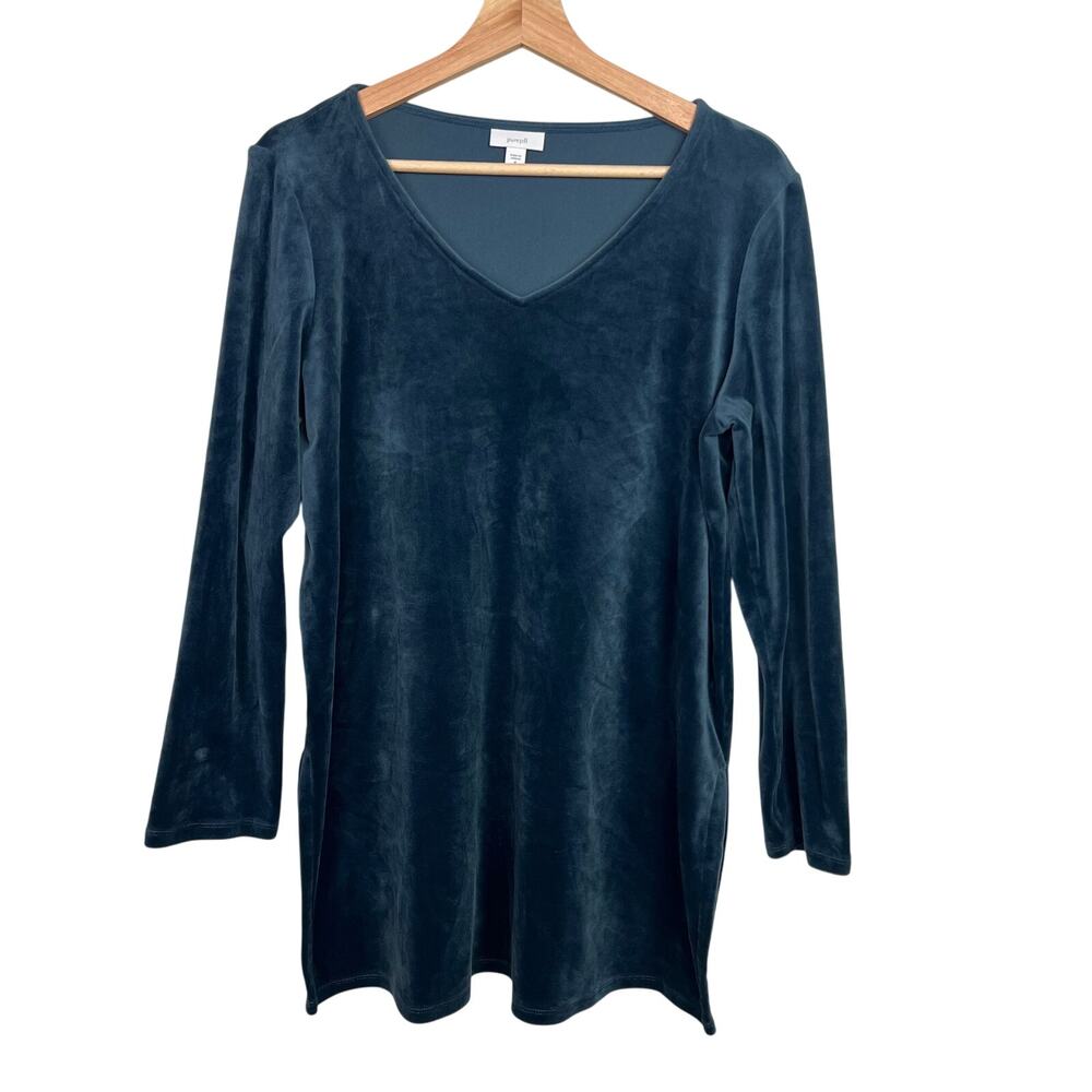 J. Jill Pure Jill Women's Medium Ocean Blue Velour Long Sleeve V-Neck Tunic Top